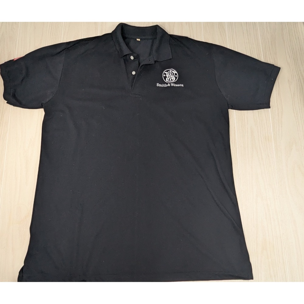 Smith & Wesson Polo Shirt 3XL Black Embroidered Logo USA Flag Patch Cotton